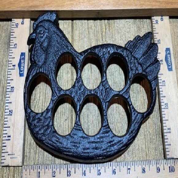 Black Cast Iron Chicken Egg Holder 0731B - Picture 13 of 14